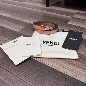 Fendi Vit. Grace Rosa - Pink Blush Leather Belt with Gold Buckle size 85/34 NWT
